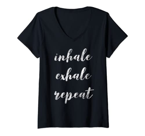 Damen Inhale, Exhale, Repeat, Breath Exercise Calming Yoga Zitat T-Shirt mit V-Ausschnitt von Inhale, Exhale, Repeat, Breath Exercise