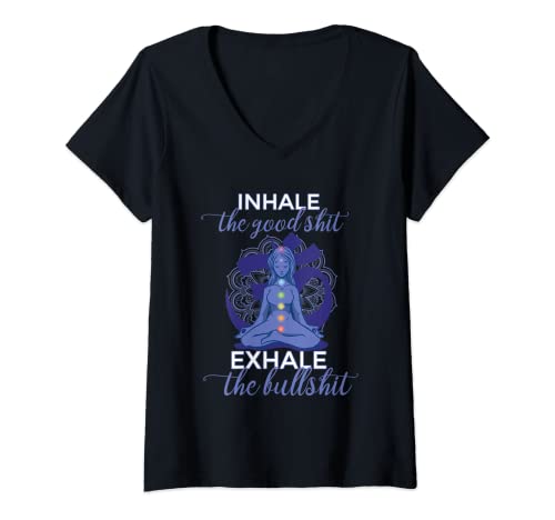 Damen Inhale the Good Shit Exhale The Bullshit | Chakra Yoga T-Shirt mit V-Ausschnitt von Inhale Exhale Yoga Chakra Meditation Geschenke