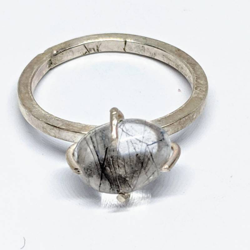 Rutilquarz Sterling Silber Ring Gr. 7, Handgefertigtes Zacken Set Solitär von InheritedTaste