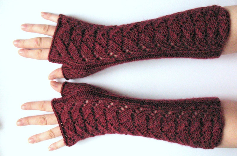 Burgund Halbhandschuhe Claret Lange Armstulpen von Iniavei