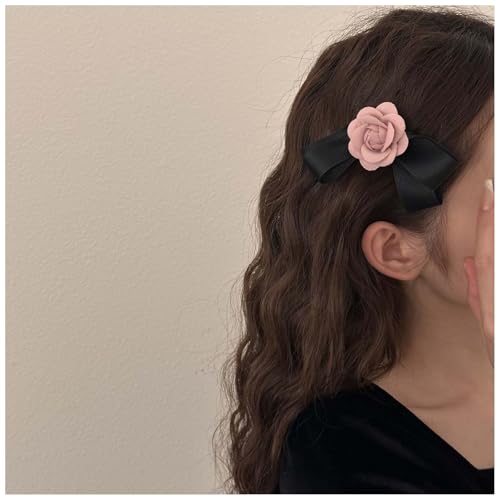 Inilbran Bogen Haarspangen Satinbogen Haarspangen Seidenbogen Haarspange Barrette Kamelie Bogen Haarspange Satin Ribbion Bogenknoten Haarnadel Clip Kamelie Blume Haarspangen Für Frauen (schwarz) von Inilbran