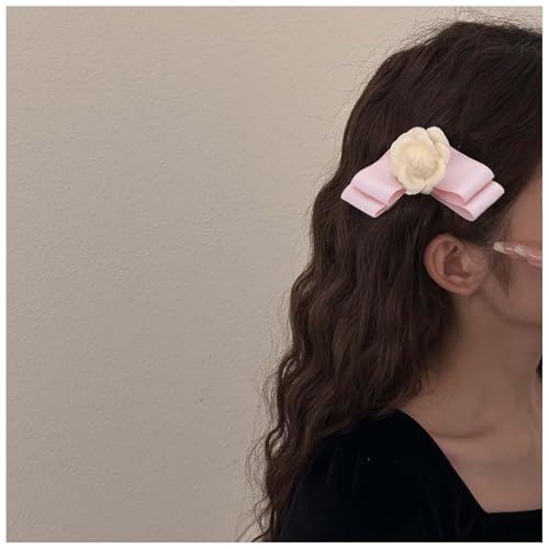 Inilbran Bogen Haarspangen Satinbogen Haarspangen Seidenbogen Haarspange Barrette Kamelie Bogen Haarspange Satin Ribbion Bogenknoten Haarnadel Clip Kamelie Blume Haarspangen Für Frauen (weiß) von Inilbran
