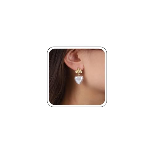 Inilbran Bohème Perle Herz Ohrringe Gold Herz Ohrringe Vintage Liebe Herz Ohrstecker Ohrringe Hochzeit Perle Ohrringe Schmuck Für Frauen Und Mädchen von Inilbran