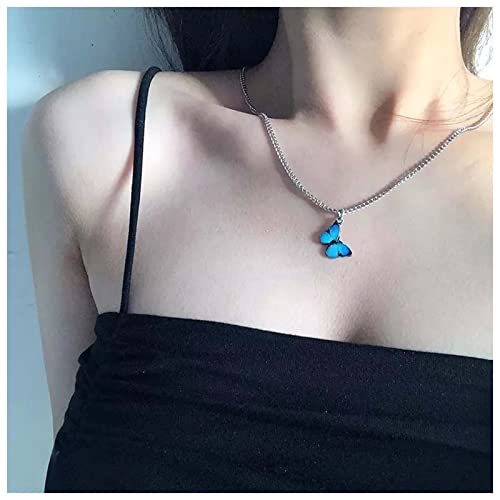 Inilbran Boho Acryl Blauer Schmetterling Halskette Emaille Blauer Schmetterling Choker Halskette Vintage Silber Schmetterling Anhänger Halskette Minimalistische Schmetterling Kette Halskette Schmuck von Inilbran