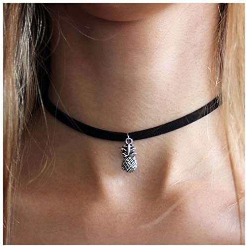 Inilbran Boho Ananas Samt Halskette Vintage Schwarzer Samt Choker Halskette Schwarzes Wildleder Halskette Kette Gothic Schwarzes Satinband Halskette Schmuck Für Frauen Und Mädchen von Inilbran