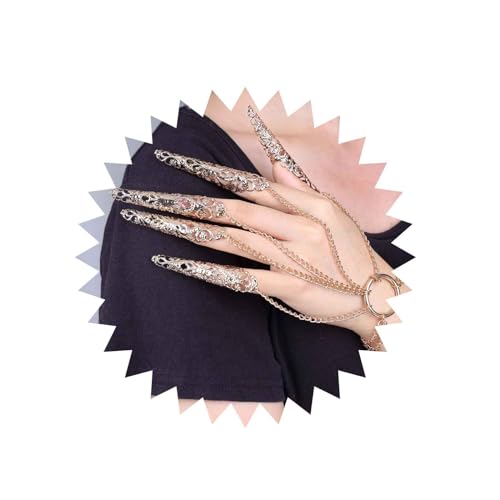 Inilbran Boho Armband Mit Fingernägeln Zigeuner Ägypter Finger Ring Armband Gothic Fingernagelspitze Krallen Ringe Armband Gold Indisch Ägyptisch Bauchtanz Armband Schmuck Für Frauen Und Mädchen von Inilbran