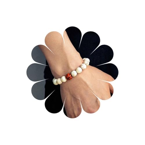 Inilbran Boho Basketball Hand Armband Vintage Ball Perlen Dehnbares Armband Weiß Perlen Armbänder Inspirierende Sport Ball Sklave Kette Schmuck Für Frauen von Inilbran