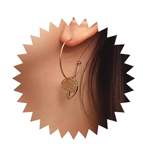 Inilbran Boho Baum Des Lebens Herz Ohrringe Vintage Liebe Herz Baumeln Ohrringe Herz Baum Ohrringe Gold C Form Reif Ohrringe Schmuck Für Frauen Und Mädchen von Inilbran