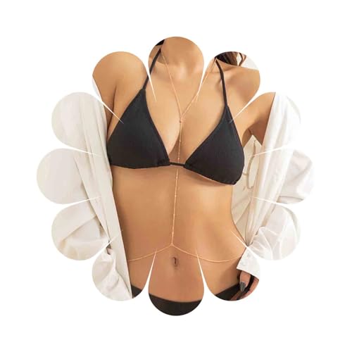 Inilbran Gold Boho Bead Crossover Body Chain Vintage Bikini Harness Chain Halskette Beaded Bra Bodychain für Frauen und Girls von Inilbran
