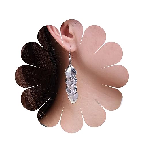 Inilbran Boho Blatt Baumeln Ohrringe Vintage Metall Blatt Ohrringe Silber Ethnischen Cluster Blatt Tropfen Ohrringe Super Leichte Blatt Ohrringe Schmuck Für Frauen Und Mädchen von Inilbran