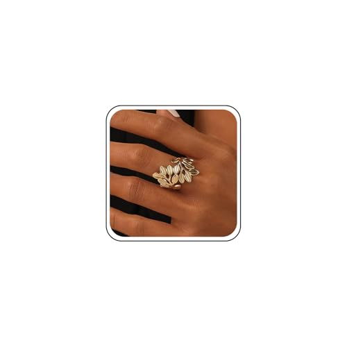 Inilbran Boho Blatt Wrap Offener Ring Vintage Zweig Blätter Fingerring Gold Olivenblätter Offene Knöchel Ringe Einstellbar Molkerei Tragen Ringe Schmuck Für Frauen von Inilbran