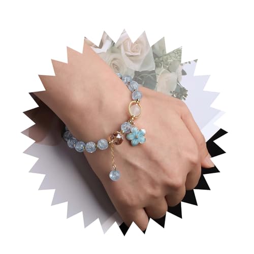 Inilbran Boho Blaue Perlen Hand Armband Vintage Blume Baumeln Sklave Kette Armband Blau Perlen Armbänder Einstellbar Mondstein Perle Handgeschirr Dehnbare Armbänder Schmuck Für Frauen von Inilbran