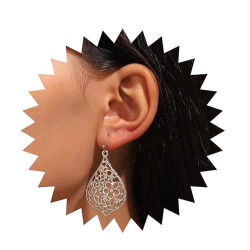 Inilbran Boho Blume Filigrane Ohrringe Vintage Teardrop Filigrane Ohrringe Silber Kristall Filigrane Blume Ohrringe Funkelnde Kristall Cz Blume Ohrringe Schmuck Für Frauen Und Mädchen von Inilbran