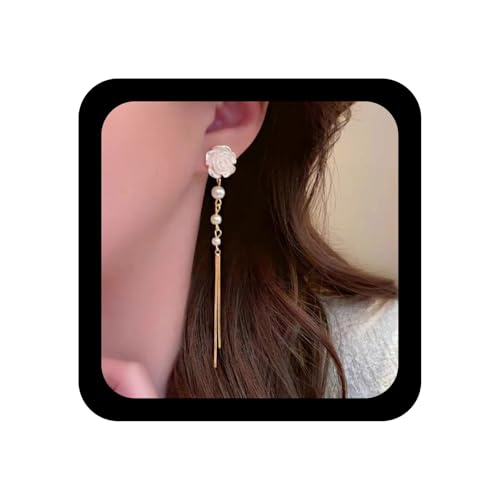 Inilbran Boho Blume Perle Quaste Ohrringe Lange Perle Quaste Tropfen Ohrringe Kamelie Floral Hochzeit Braut Ohrring Acryl Blumen Ohrstecker Schmuck Für Frauen von Inilbran