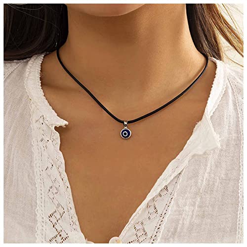 Inilbran Boho Böses Auge Leder Halskette Schwarz Leder Halskette Silber Dämon Auge Halskette Kette Vintage Blaues Auge Anhänger Halskette Schmuck Für Frauen Und Mädchen von Inilbran