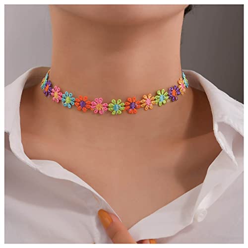 Inilbran Boho Bunte Spitze Choker Halskette Regenbogen Spitze Blume Halskette Vintage Regenbogen Spitze Halskette Regenbogen Blume Kragen Halskette Schmuck Für Frauen Und Mädchen von Inilbran