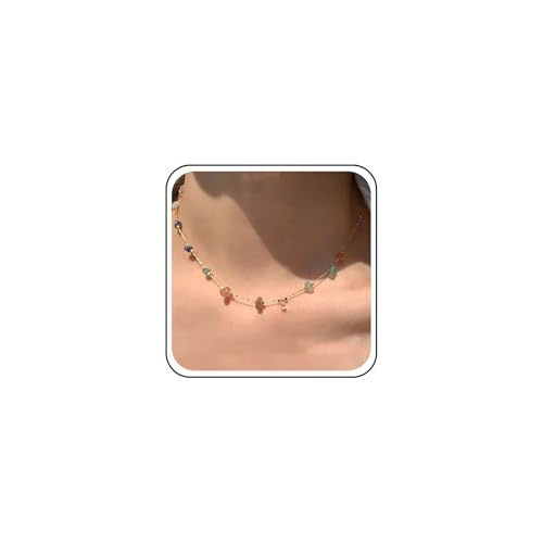 Inilbran Boho Bunte Unregelmäßige Perlen Halskette Choker Regenbogen Stein Perlen Halskette Vintage Heilung Kristall Stein Halskette Kette Unregelmäßige Natürlichen Stein Perlen Halskette Für Frauen von Inilbran