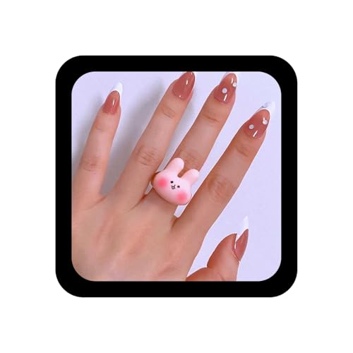 Inilbran Boho Cartoon Kaninchen Finger Ring Vintage Niedlich Kaninchen Wickeln Offenen Ring Rosa Acryl Tier Offen Knöchel Ringe Lustig Hase Einstellbar Stapeln Ringe Schmuck Für Frauen von Inilbran