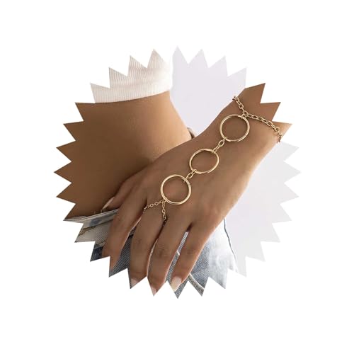Inilbran Boho Circle Finger Ring Bracelets Gold Circle Slave Armband Vintage Circle Ring Wrist Armband Open Circle Hand Chain Armband für Frauen und Mädchen von Inilbran