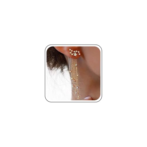 Inilbran Boho Crystal Star Crawler Ohrringe Lange Stern Quaste Kette Ohrringe Gold Strass Stern Kletterer Ohrringe Vintage Sternschnuppen Ohrringe Schmuck Für Frauen Und Mädchen Zu Baumeln von Inilbran