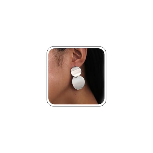 Inilbran Boho Disc Coin Drop Dangle Ohrringe Silber Runde Disc Ohrstecker Big Circle Drop Ohrringe Large Circle Ohrringe Schmuck für Frauen und Mädchen von Inilbran