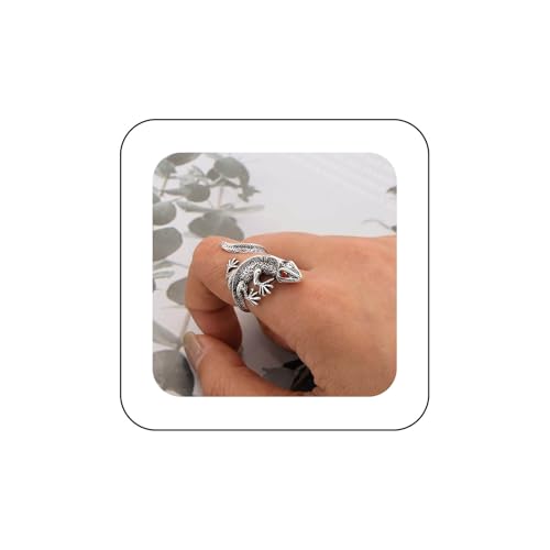 Inilbran Boho Eidechse Fingerring Silber 3d Eidechse Offene Knöchel Vintage Gecko Wickeln Chamäleons Einstellbar Stapeln Schmuck Für Frauen von Inilbran