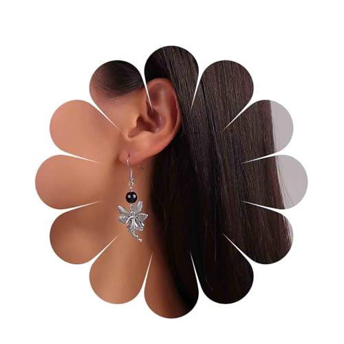 Inilbran Boho Elfe Tropfen Ohrringe Silber Fee Ohrringe Vintage Blume Fee Elfe Ohrringe Schwarz Onyx Edelstein Baumeln Ohrringe Für Frauen Und Mädchen Halloween Geschenke von Inilbran