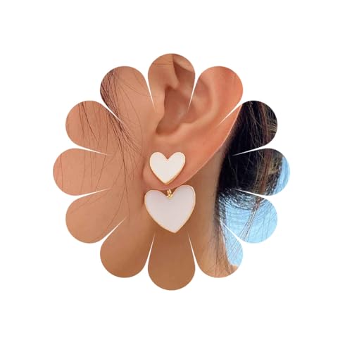 Inilbran Boho Emaille Herz Ohrstecker Ohrringe Weißes Herz Ohr Jacke Ohrringe Vintage Herz Tropfen Ohrringe Vorne Zurück Herz Liebe Ohrringe Schmuck Für Frauen Und Mädchen von Inilbran