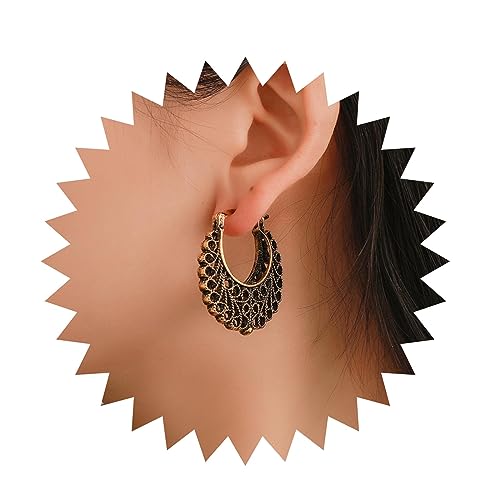 Inilbran Boho Ethnischen Mandala Ohrringe Vintage Hohlen Kreis Ohrringe Zigeuner Messing Mandala Blume Baumeln Ohrringe Stammes-filigranen Kreis Reif Ohrringe Schmuck Für Frauen Und Mädchen von Inilbran