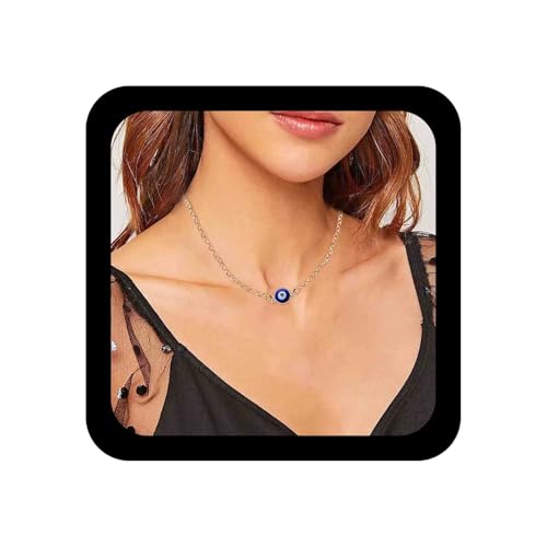 Inilbran Boho Evil Eye Choker Halskette - Silber Vintage Dämonenauge Kette - Minimalismus Blaues Auge Schmuck für Frauen und Mädchen - Amulett Geschenke von Inilbran