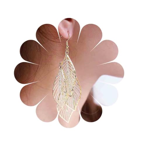 Inilbran Boho Filigran Blatt Baumeln Tropfen Ohrringe Vintage Cluster Blatt Ohrringe Tribal Leichtes Blatt Kronleuchter Ohrringe Gold Hohlen Blatt Ohrringe Schmuck Für Frauen Und Mädchen von Inilbran