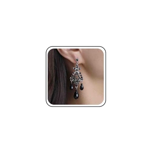 Inilbran Boho Filigran Quaste Baumeln Ohrringe Vintage Schwarz Kristall Träne Ohrringe Silber Stamm Wassertropfen Filigran Tropfen Ohrring Ethnischen Zigeuner Kronleuchter Ohrring Schmuck Für Frauen von Inilbran