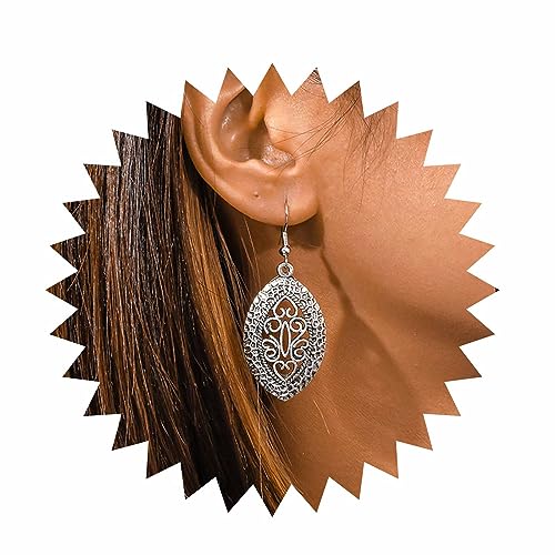 Inilbran Boho Filigrane Ovale Ohrringe Vintage Ovale Ohrhänger Silberne Geometrische Ovale Hakenohrringe Personalisierte Ovale Statement-Ohrringe Schmuck Für Frauen Und Mädchen von Inilbran