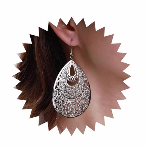 Inilbran Boho Filigrane Tropfen Ohrringe Silber Tropfen Ohrringe Vintage Hohl Geschnitzt Ohrringe Leicht Kronleuchter Ohrringe Schmuck Für Frauen Und Mädchen von Inilbran