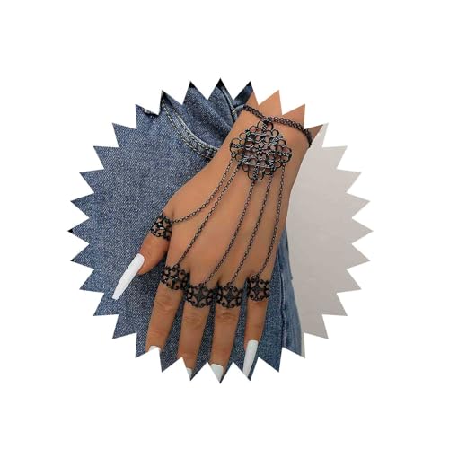 Inilbran Boho Finger Ring Armband Zigeuner Ägypter Finger Ring Armband Punk Knuckle Finger Ring Armband Gothic Blume Filigran Quaste Ringe Armband Cosplay Modeschmuck Für Frauen Und Mädchen von Inilbran