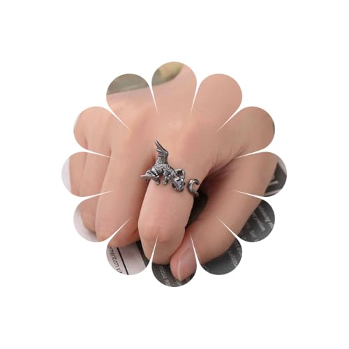 Inilbran Boho Fliegender Drache Fingerring Vintage Drachen Wrap Offener Ring Schwarzer Antiker Drache Offener Knöchelring Punkdrache Verstellbarer Stapelring Schmuck Für Frauen von Inilbran