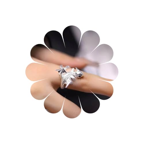 Inilbran Boho Fliegender Drache Fingerring Vintage Drachen Wrap Offener Ring Silber Alter Drache Offener Knöchelring Punk Drache Verstellbarer Stapelring Schmuck Für Frauen von Inilbran