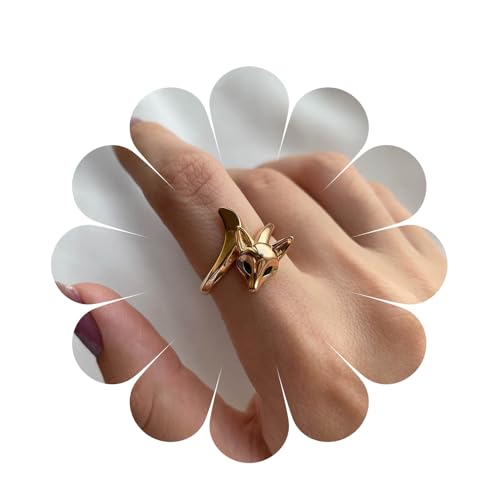Inilbran Boho Fuchs Offene Ringe Vintage Tier Fuchs Ringe Gold Fuchsschwanz Ringe Fuchs Einstellbar Stapeln Ring Schmuck Für Frauen Und Mädchen von Inilbran