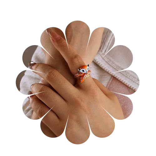 Inilbran Boho Fuchs Offener Ring Niedlichen Fuchs Ring Klobig Offen Daumen Ringe Tier Einstellbar Stapeln Ringe Für Frauen (orange) von Inilbran