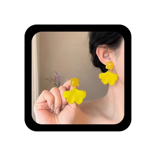 Inilbran Boho Gelbes Blatt Ohrringe Vintage Ginkgo Blatt Tropfen Ohrringe Acryl Blätter Baumeln Ohrring Harz Quadrat Ohrstecker Für Frauen von Inilbran