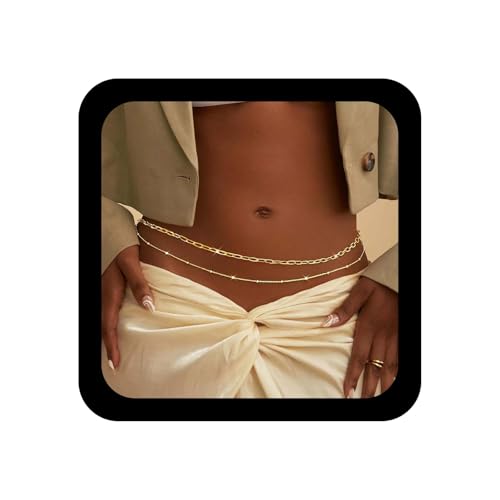Inilbran Boho Geschichtet Ball Taille Kette Vintage Büroklammer Bauch Kette Gold Bikini Taille Gürtel Einstellbar Sommer Strand Dünne Ketten Zubehör Schmuck Für Frauen von Inilbran