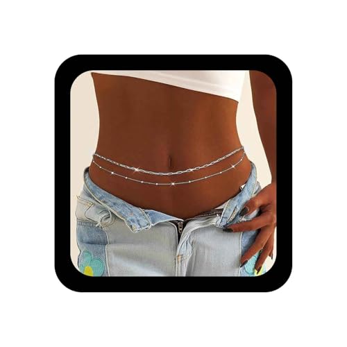 Inilbran Boho Geschichtet Ball Taille Kette Vintage Büroklammer Bauch Kette Silber Bikini Taille Gürtel Einstellbar Sommer Strand Dünne Ketten Zubehör Schmuck Für Frauen von Inilbran