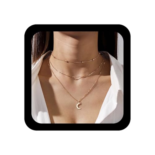 Inilbran Boho Geschichtet Mond Choker Halskette Gold Mond Anhänger Halskette Vintage Mondsichel Halskette Personalisierte Mond Figaro Halskette Schmuck Für Frauen Und Mädchen von Inilbran