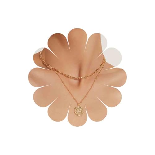 Inilbran Boho Geschichtet Münze Anhänger Halskette Vintage Scheibe Kugelkette Halskette Goldscheibe Münze Choker Halskette Münze Figaro Kette Halskette Schmuck Für Frauen von Inilbran