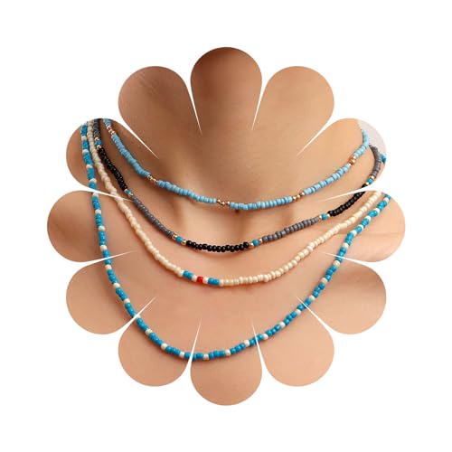 Inilbran Boho Geschichtet Saatgut Perlen Halskette Choker Blau Reis Perlen Kette Halskette Mix Farbe Perle Choker Halskette Vintage Winzigen Perlen Kette Halskette Schmuck Für Frauen Und Mädchen von Inilbran