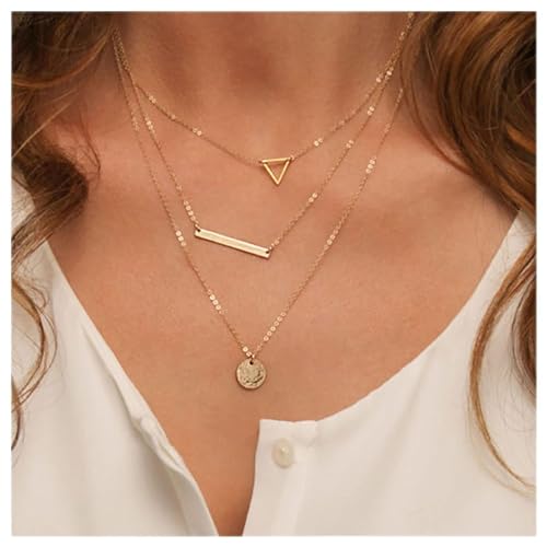 Inilbran Boho Geschichtet Scheibe Münze Choker Halskette Gold Münze Scheibe Anhänger Halskette Vintage Dreieck Halskette Choker Mehrschichtige Horizontale Bar Kette Halskette Schmuck Für Frauen von Inilbran