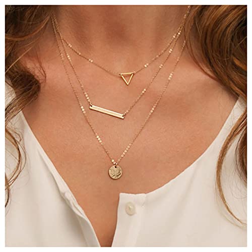 Inilbran Boho Geschichtet Scheibe Münze Choker Halskette Gold Münze Scheibe Anhänger Halskette Vintage Dreieck Halskette Choker Mehrschichtige Horizontale Bar Kette Halskette Schmuck Für Frauen von Inilbran