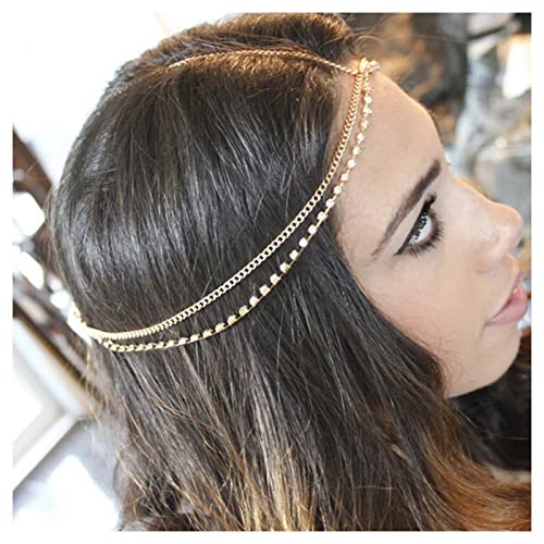 Inilbran Boho Geschichteten Kopf Kette Strass Stirnband Kopf Kette Vintage Kopfbedeckungen Verstellbare Haar Kette Kostüm Festival Haarschmuck Schmuck Für Frauen Und Mädchen von Inilbran