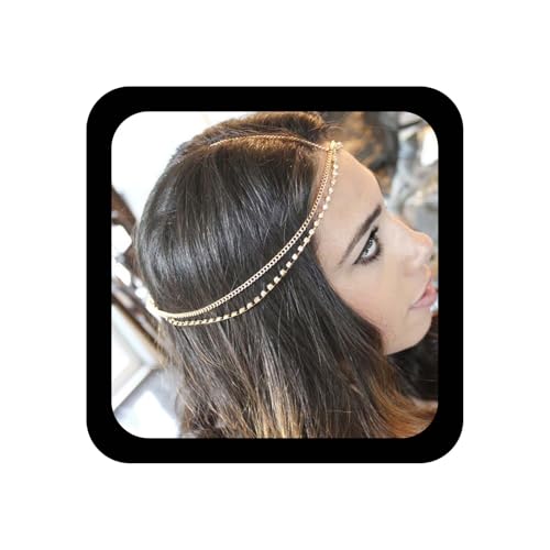 Inilbran Boho Geschichteten Kopf Kette Strass Stirnband Kopf Kette Vintage Kopfbedeckungen Verstellbare Haar Kette Kostüm Festival Haarschmuck Schmuck Für Frauen Und Mädchen von Inilbran