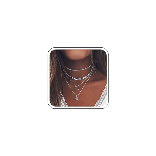 Inilbran Boho Geschichteten Kreis Halsketten Kristall Anhänger Halskette Silber Kandare Kette Halskette Choker Vintage Satelliten Halsketten Schmuck Für Frauen Und Mädchen von Inilbran